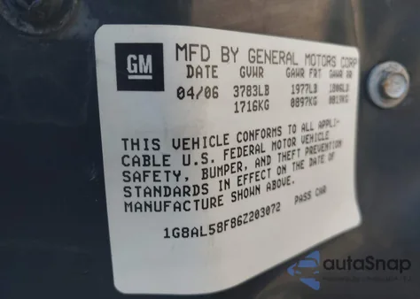 2006 Saturn Ion 3 z USA, uszkodzony, nr VIN 1G8AL58F86Z203072